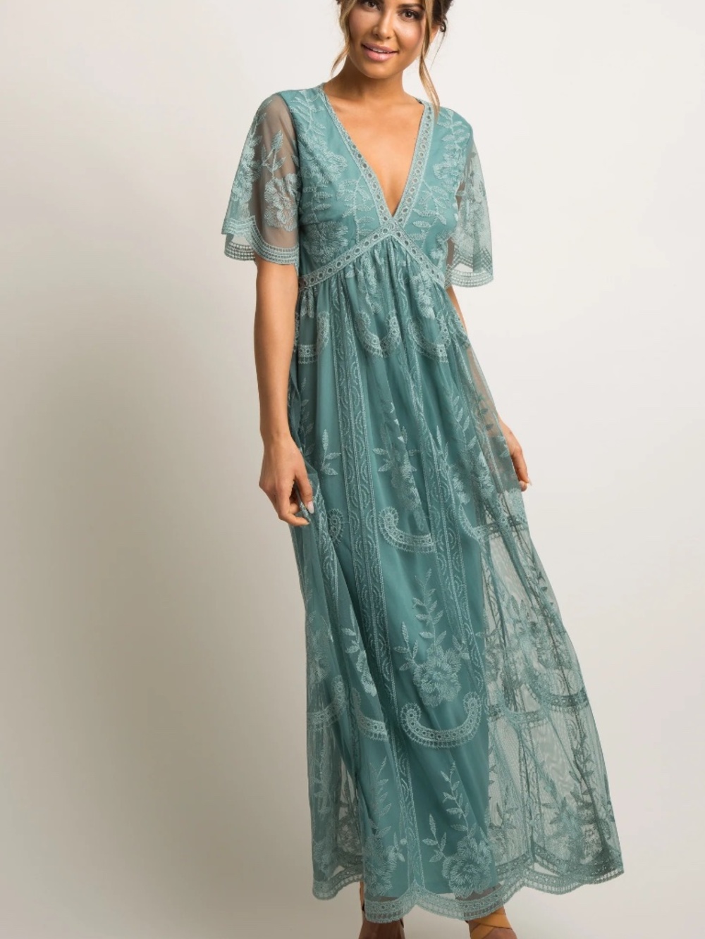 Pinkblush Teal Lace-Overlay Maxi Dress